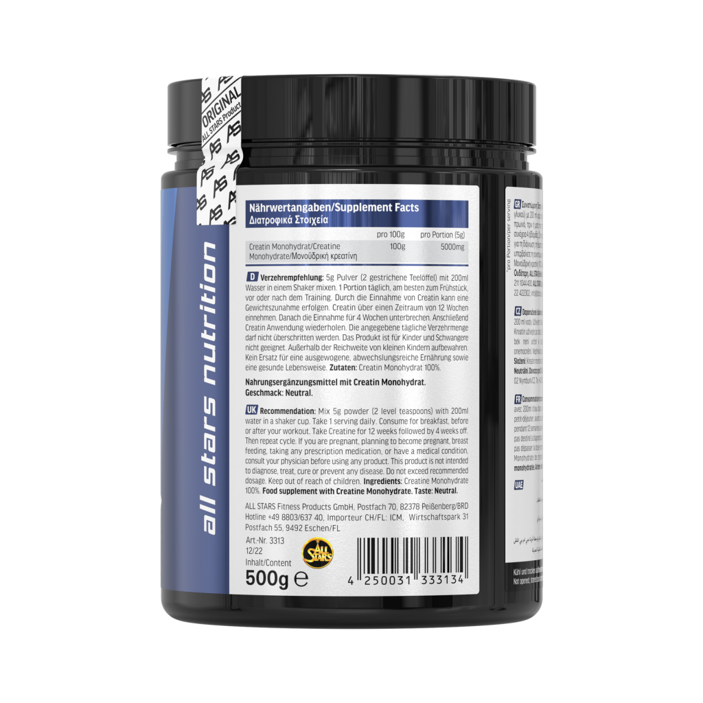 CREATINE MONOHYDRATE, 500 g - etiketė