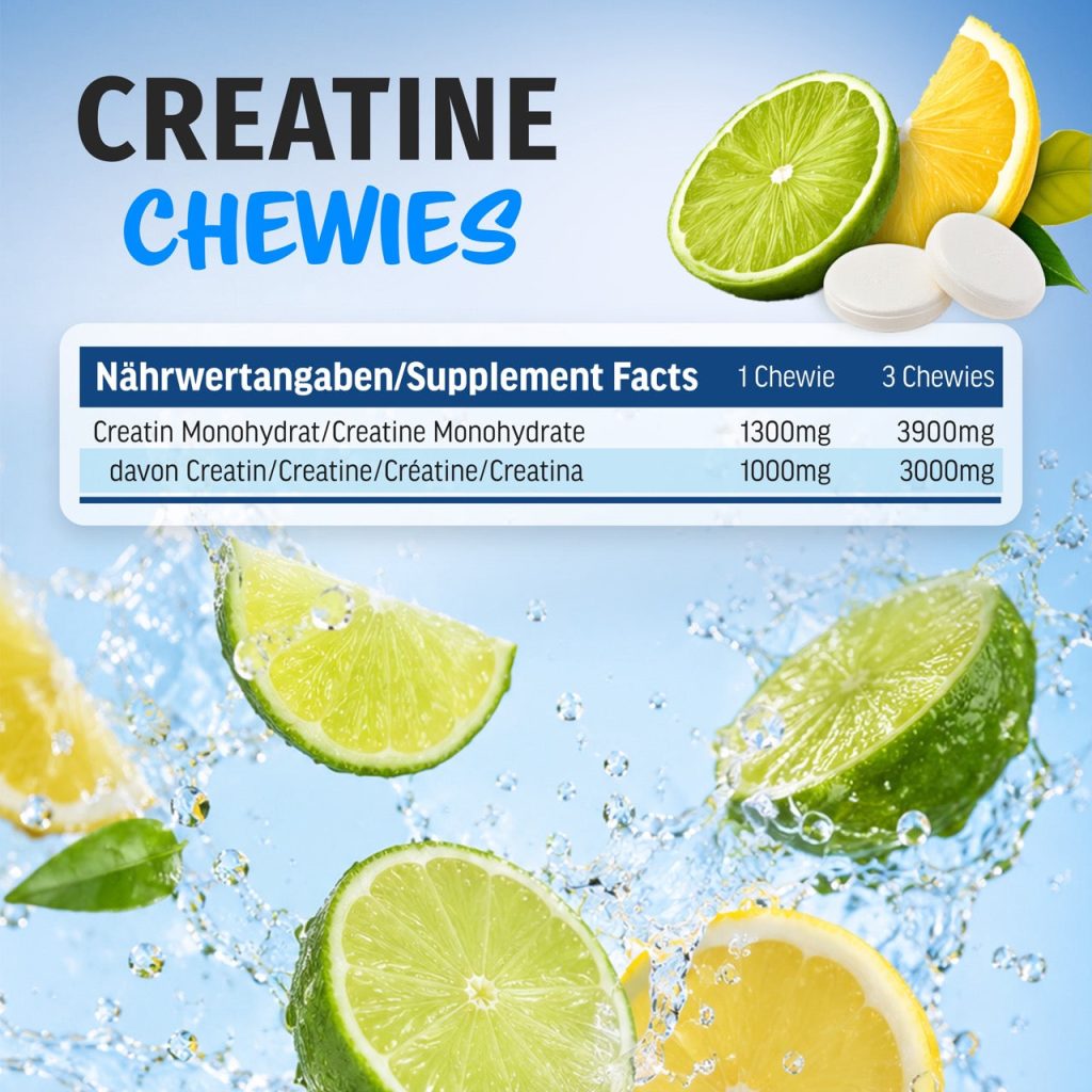 CREATINE CHEWIES, 90 tablečių - etiketė